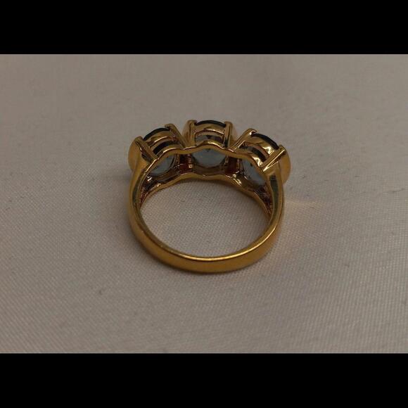 Statement Sterling Silver Gold Toned Blue Stones Ring, size 7 - Picture 6 of 9